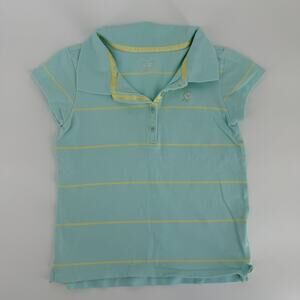Y2K Gap Girls Polo Shirt Size 6-7 Aqua Yellow Stripe Preppy Tenniscore Tee